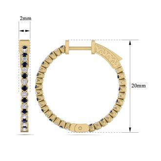 1 Carat Sapphire and Diamond Hoop Earrings In 14 Karat Yellow Gold, 3/4 Inch