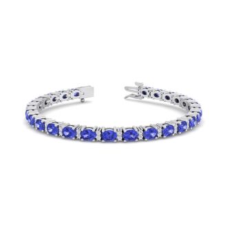 5 3/4 Carat Oval Shape Tanzanite and Diamond Bracelet In 14 Karat White Gold, 7 Inches