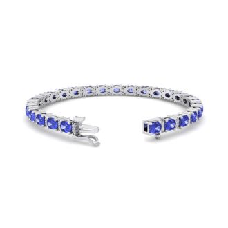 5 3/4 Carat Oval Shape Tanzanite and Diamond Bracelet In 14 Karat White Gold, 7 Inches