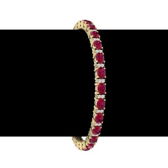 Ruby Bracelet; Ruby Tennis Bracelet; 7 Carat Oval Shape Ruby and Diamond Bracelet In 14 Karat Yellow Gold