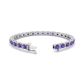 5 3/4 Carat Oval Shape Amethyst and Diamond Bracelet In 14 Karat White Gold, 7 Inches