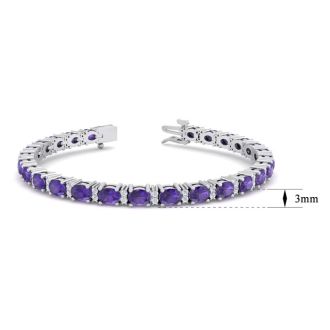 5 3/4 Carat Oval Shape Amethyst and Diamond Bracelet In 14 Karat White Gold, 7 Inches