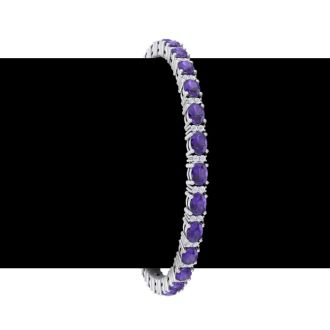 5 3/4 Carat Oval Shape Amethyst and Diamond Bracelet In 14 Karat White Gold, 7 Inches