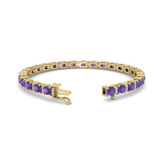 5 3/4 Carat Oval Shape Amethyst and Diamond Bracelet In 14 Karat Yellow Gold, 7 Inches