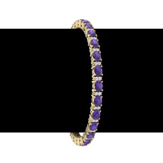 5 3/4 Carat Oval Shape Amethyst and Diamond Bracelet In 14 Karat Yellow Gold, 7 Inches