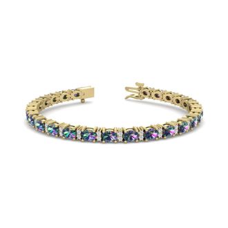 6 Carat Oval Shape Mystic Topaz and Diamond Bracelet In 14 Karat Yellow Gold, 7 Inches