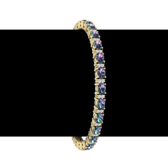 6 Carat Oval Shape Mystic Topaz and Diamond Bracelet In 14 Karat Yellow Gold, 7 Inches