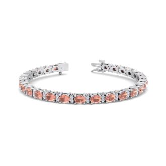 5 Carat Oval Shape Morganite Bracelet With Diamonds In 14 Karat White Gold, 7 Inches