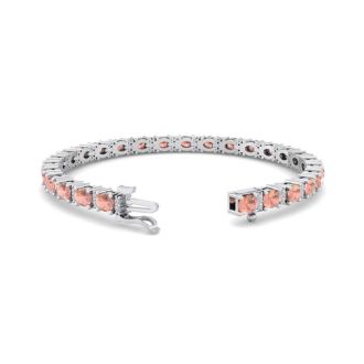 5 Carat Oval Shape Morganite Bracelet With Diamonds In 14 Karat White Gold, 7 Inches