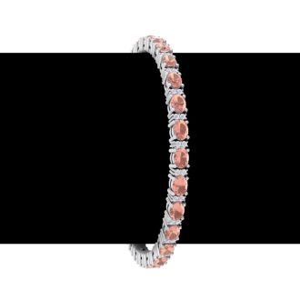 5 Carat Oval Shape Morganite Bracelet With Diamonds In 14 Karat White Gold, 7 Inches