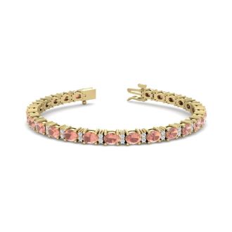 5 Carat Oval Shape Morganite Bracelet With Diamonds In 14 Karat Yellow Gold, 7 Inches