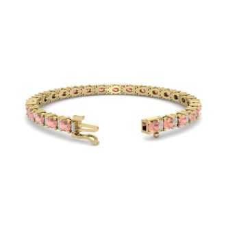 5 Carat Oval Shape Morganite Bracelet With Diamonds In 14 Karat Yellow Gold, 7 Inches