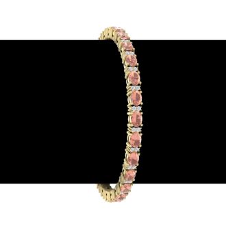 5 Carat Oval Shape Morganite Bracelet With Diamonds In 14 Karat Yellow Gold, 7 Inches