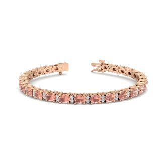 5 Carat Oval Shape Morganite Bracelet With Diamonds In 14 Karat Rose Gold, 7 Inches