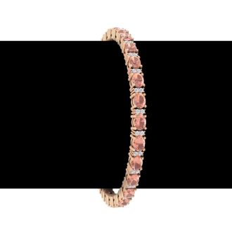 5 Carat Oval Shape Morganite Bracelet With Diamonds In 14 Karat Rose Gold, 7 Inches