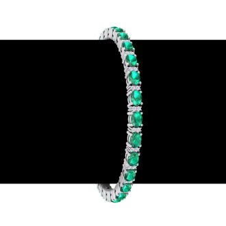 5 Carat Oval Shape Emerald and Diamond Bracelet In 14 Karat White Gold, 7 Inches