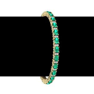 5 Carat Oval Shape Emerald and Diamond Bracelet In 14 Karat Yellow Gold, 5 Carat Oval Shape Emerald and Diamond Bracelet In 14 Karat Yellow Gold, 7 Inches