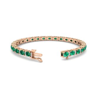 5 Carat Oval Shape Emerald and Diamond Bracelet In 14 Karat Rose Gold, 7 Inches
