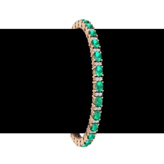 5 Carat Oval Shape Emerald and Diamond Bracelet In 14 Karat Rose Gold, 7 Inches