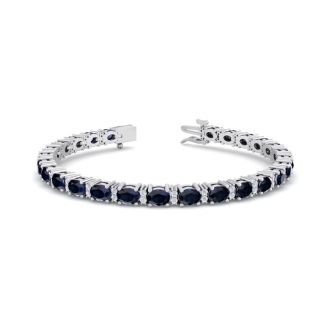 7 Carat Oval Shape Sapphire and Diamond Bracelet In 14 Karat White Gold, 7 Carat Oval Shape Sapphire and Diamond Bracelet In 14 Karat White Gold, 7 Inches