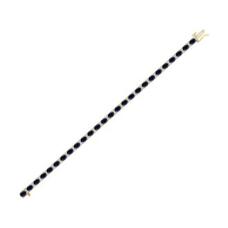 7 Carat Oval Shape Sapphire and Diamond Bracelet In 14 Karat Yellow Gold, 7 Inches