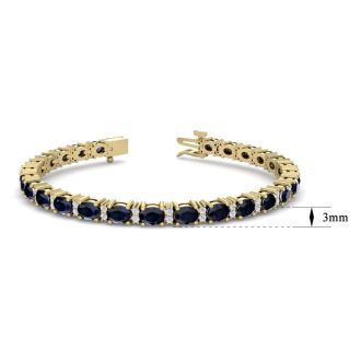 7 Carat Oval Shape Sapphire and Diamond Bracelet In 14 Karat Yellow Gold, 7 Inches