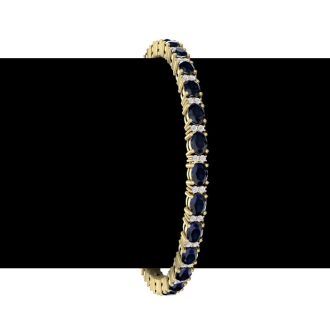 7 Carat Oval Shape Sapphire and Diamond Bracelet In 14 Karat Yellow Gold, 7 Inches