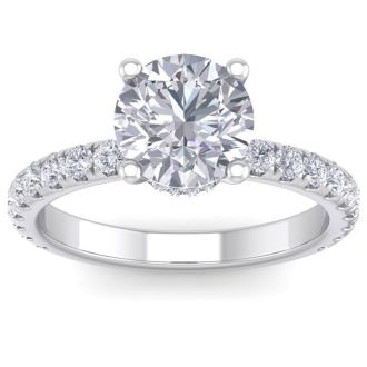 2 1/2 Carat Round Shape Hidden Halo Diamond Engagement Ring In 14 Karat White Gold