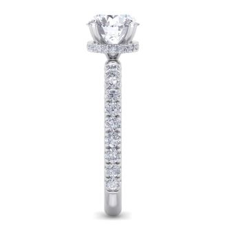 Moissanite Engagement Ring; 2 Carat Round Shape Hidden Halo Moissanite Engagement Ring In 14 Karat White Gold