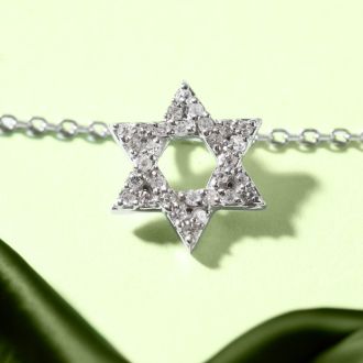 1/8 Carat Diamond Star of David Necklace In 14 Karat White Gold, 18 Inches