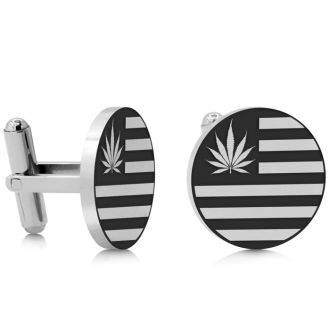 Octavius Cannabis Leaf Flag Cufflinks, Silver