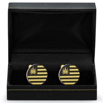 Octavius Cannabis Leaf Flag Cufflinks, Yellow Gold