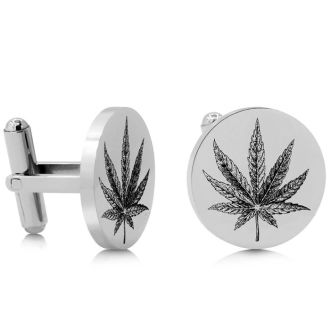 Octavius Cannabis Leaf Cufflinks, Silver