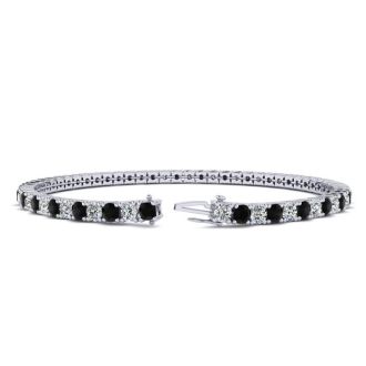3 1/4 Carat Mens Black Diamond Tennis Bracelet, White Diamond, In 14 Karat White Gold, 8 1/2 Inches