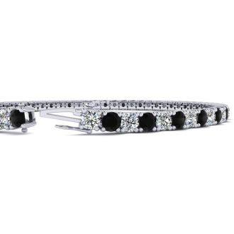 3 1/4 Carat Mens Black Diamond Tennis Bracelet, White Diamond, In 14 Karat White Gold, 8 1/2 Inches
