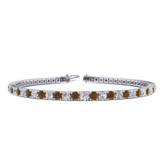 3 Carat Chocolate Bar Brown Champagne And White Diamond Mens Tennis Bracelet In 14 Karat White Gold, 8 Inches