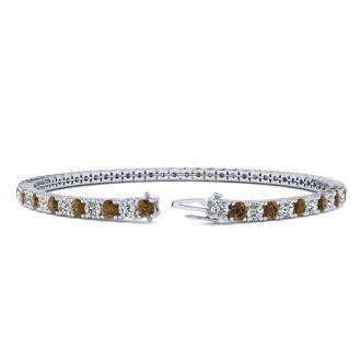 3 1/2 Carat Chocolate Bar Brown Champagne And White Diamond Mens Tennis Bracelet In 14 Karat White Gold, 9 Inches