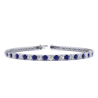4 Carat Sapphire And Diamond Mens Tennis Bracelet In 14 Karat White Gold, 8 1/2 Inches