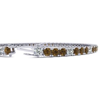 3 1/2 Carat Chocolate Bar Brown Champagne And White Diamond Mens Tennis Bracelet In 14 Karat White Gold, 9 Inches