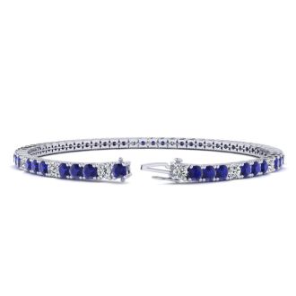 4 1/4 Carat Sapphire And Diamond Alternating Mens Tennis Bracelet In 14 Karat White Gold, 8 Inches