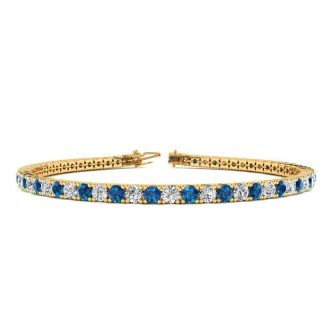 2 3/4 Carat Blue And White Diamond Mens Tennis Bracelet In 14 Karat Yellow Gold, 7 1/2 Inches