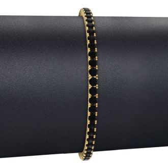 3 1/2 Carat Mens Black Diamond Bracelet In 14 Karat Yellow Gold, 9 Inches