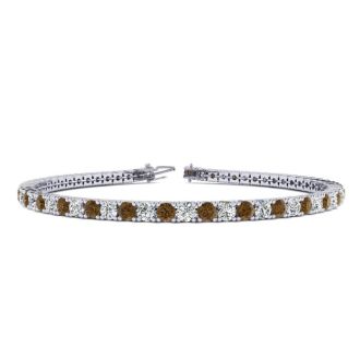 4 1/2 Carat Chocolate Bar Brown Champagne And White Diamond Mens Tennis Bracelet In 14 Karat White Gold, 8 Inches