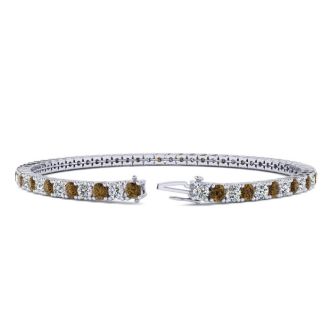 4 1/2 Carat Chocolate Bar Brown Champagne And White Diamond Mens Tennis Bracelet In 14 Karat White Gold, 8 Inches