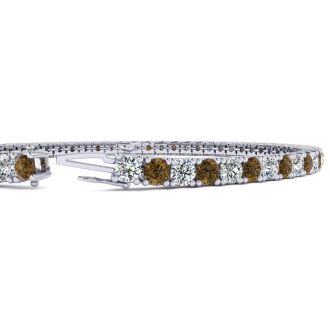 5 Carat Chocolate Bar Brown Champagne And White Diamond Mens Tennis Bracelet In 14 Karat White Gold, 9 Inches