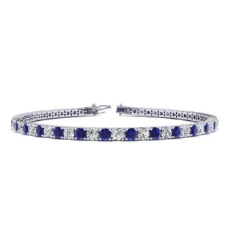 5 Carat Sapphire And Diamond Mens Tennis Bracelet In 14 Karat White Gold, 8 Inches