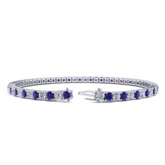 5 Carat Sapphire And Diamond Mens Tennis Bracelet In 14 Karat White Gold, 8 Inches