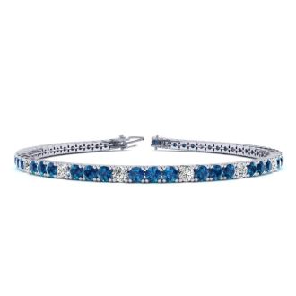 4 1/4 Carat Blue And White Diamond Alternating Mens Tennis Bracelet In 14 Karat White Gold, 7 1/2 Inches