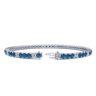 4 1/4 Carat Blue And White Diamond Alternating Mens Tennis Bracelet In 14 Karat White Gold, 7 1/2 Inches
