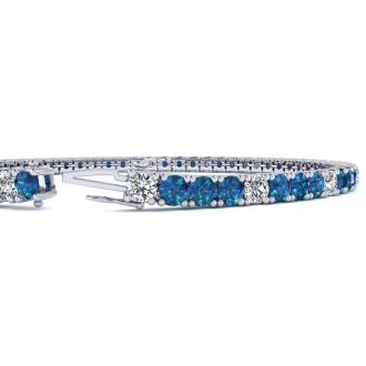 4 1/4 Carat Blue And White Diamond Alternating Mens Tennis Bracelet In 14 Karat White Gold, 7 1/2 Inches